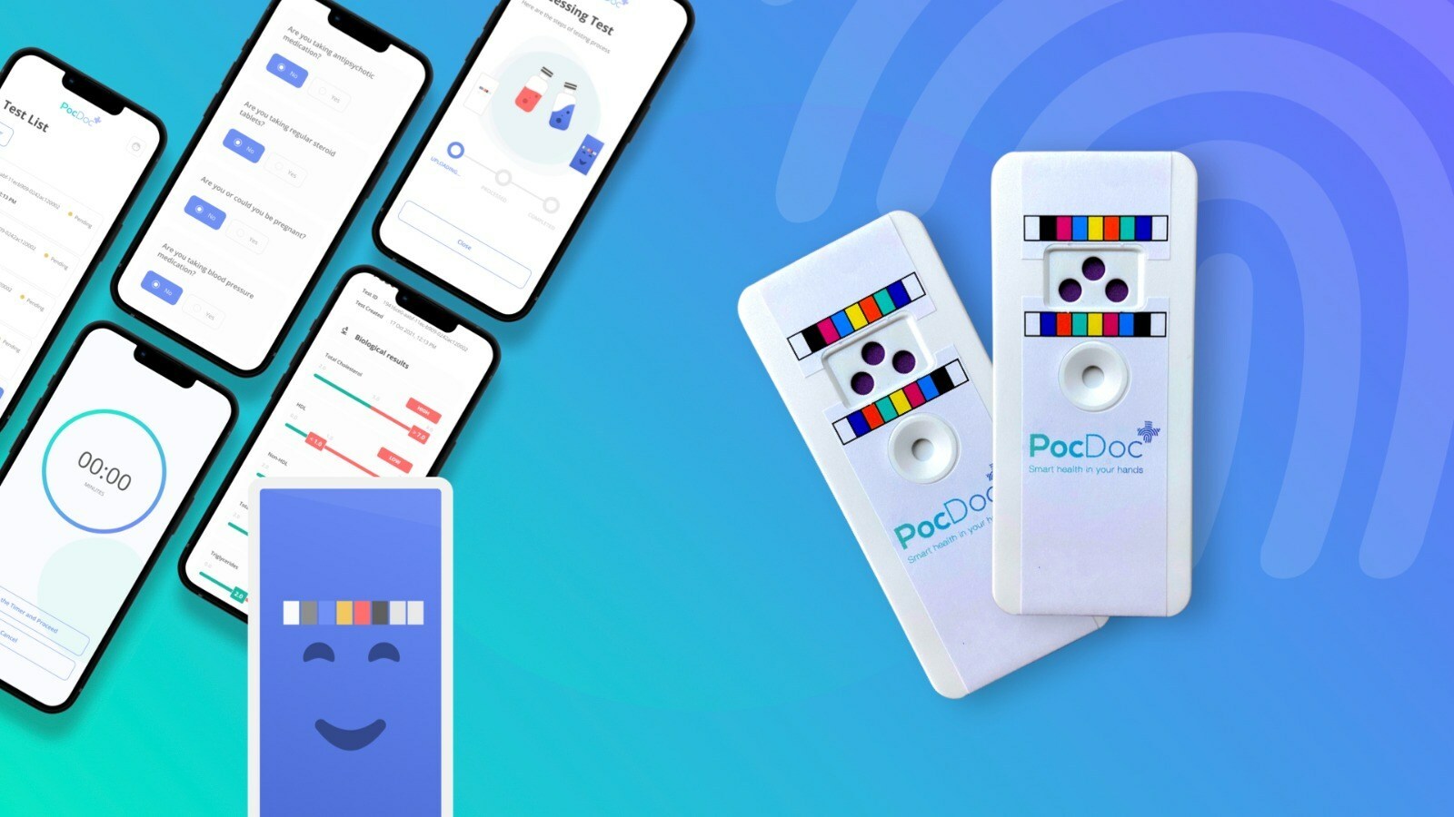 PocDoc app on a smartphone held by a pharmacist